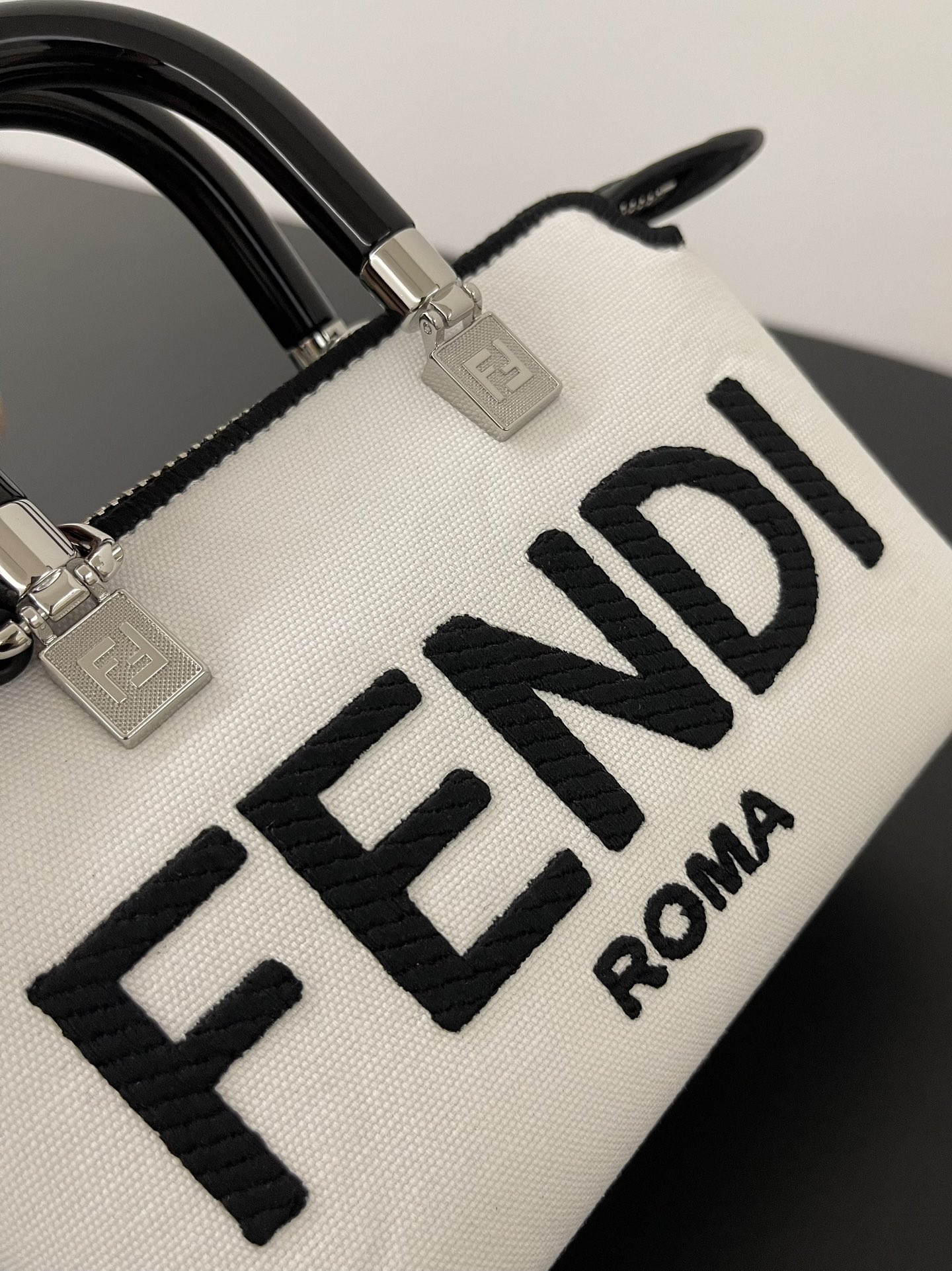 Fendi Mini By The Way Canvas Boston Shoulder Bag White